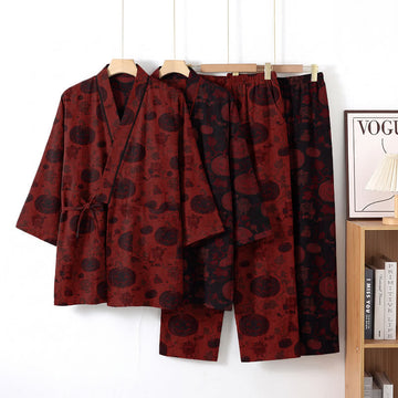 Set pigiama kimono in cotone con stampa zucca di Halloween - image 0