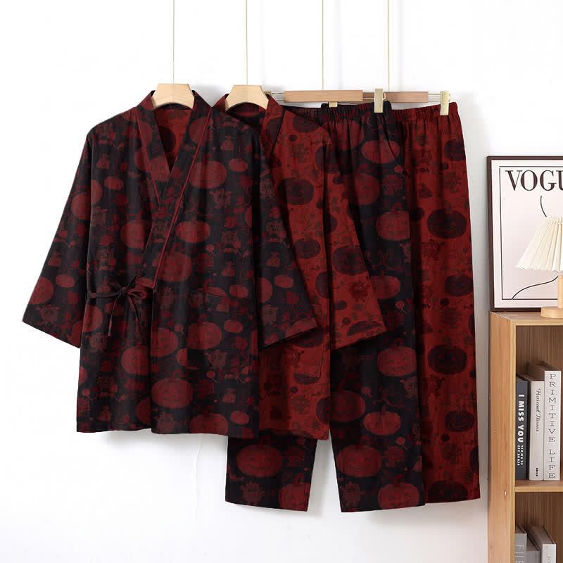 Set pigiama kimono in cotone con stampa zucca di Halloween - image 7