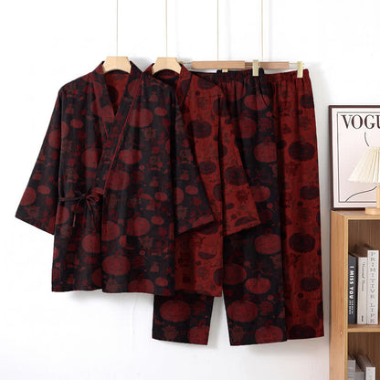 Set pigiama kimono in cotone con stampa zucca di Halloween - image 7