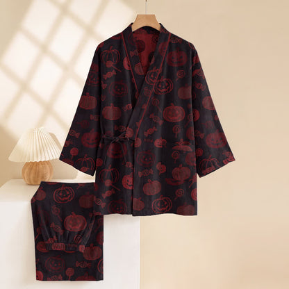Set pigiama kimono in cotone con stampa zucca di Halloween - image 9