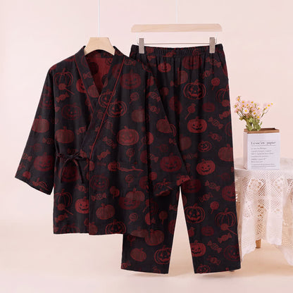 Set pigiama kimono in cotone con stampa zucca di Halloween - image 8