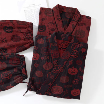 Set pigiama kimono in cotone con stampa zucca di Halloween - image 11