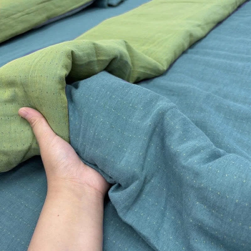 Biancheria da letto minimalista reversibile in garza di cotone - Blu e verde - Set di biancheria da letto - Matrimoniale Grande - image 0