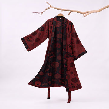 Kimono in cotone con motivo zucca spettrale - Rosso - 2XL - image 0
