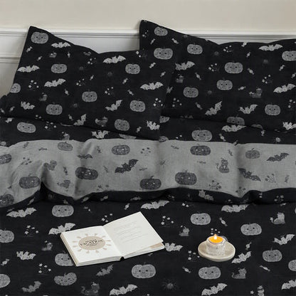 Set di biancheria da letto in cotone a 4 pezzi con motivo zucca e pipistrello di Halloween - image 6