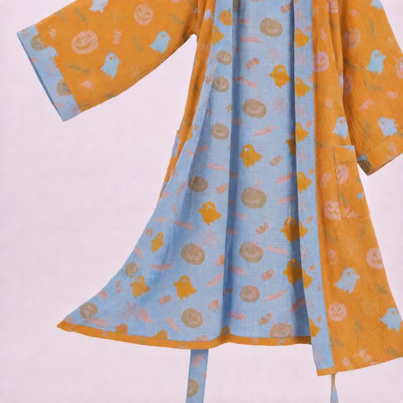 Kimono in cotone multicolore con stampa zucca per Halloween - image 3