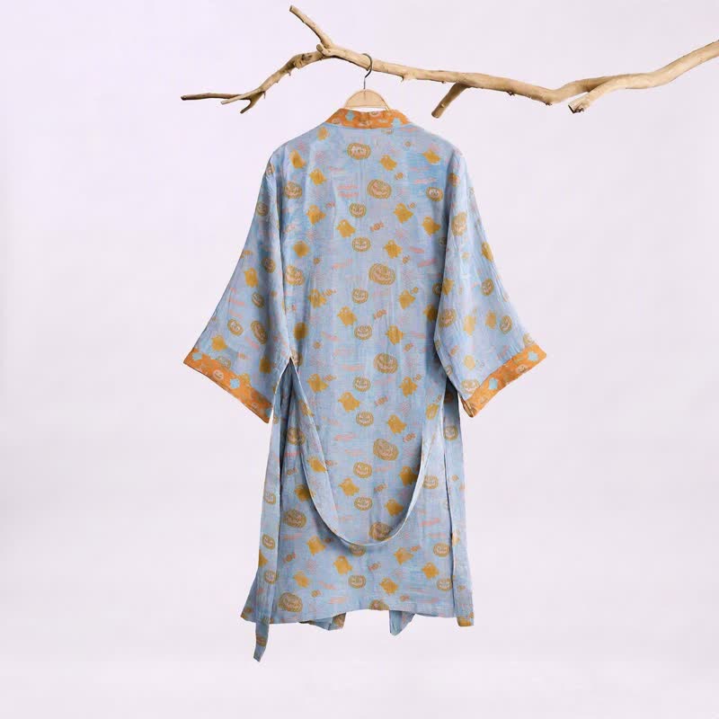 Kimono in cotone multicolore con stampa zucca per Halloween - image 6