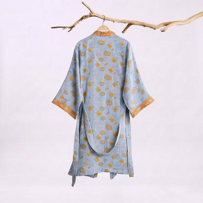 Kimono in cotone multicolore con stampa zucca per Halloween - image 6