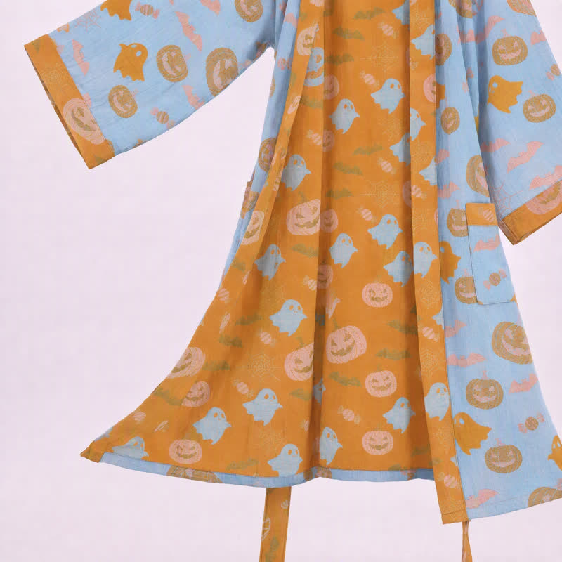 Kimono in cotone multicolore con stampa zucca per Halloween - image 8