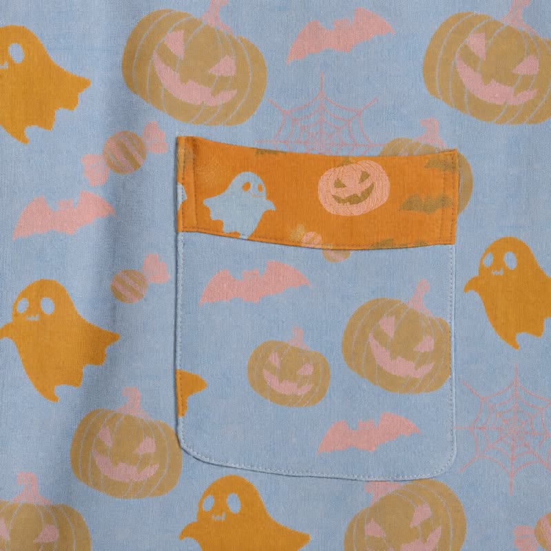Kimono in cotone multicolore con stampa zucca per Halloween - image 9