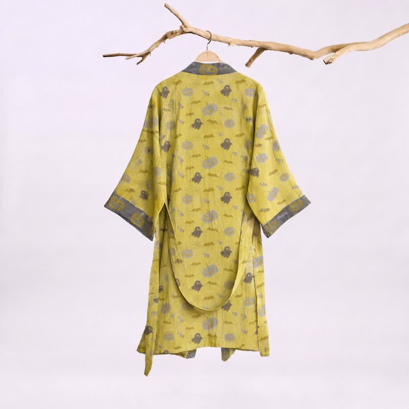 Kimono in cotone multicolore con stampa zucca per Halloween - image 11