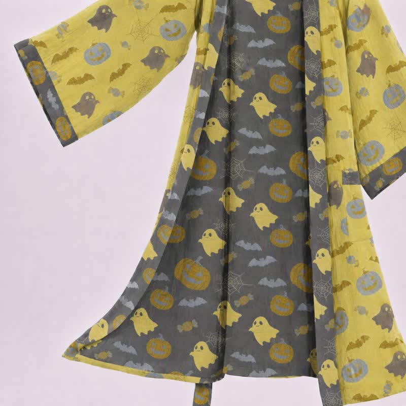 Kimono in cotone multicolore con stampa zucca per Halloween - image 13