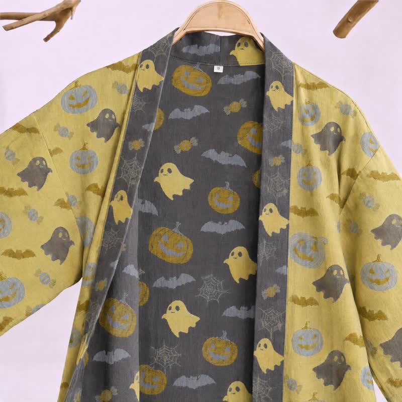 Kimono in cotone multicolore con stampa zucca per Halloween - image 12