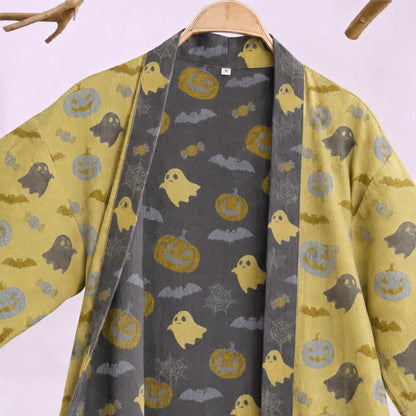 Kimono in cotone multicolore con stampa zucca per Halloween - image 12