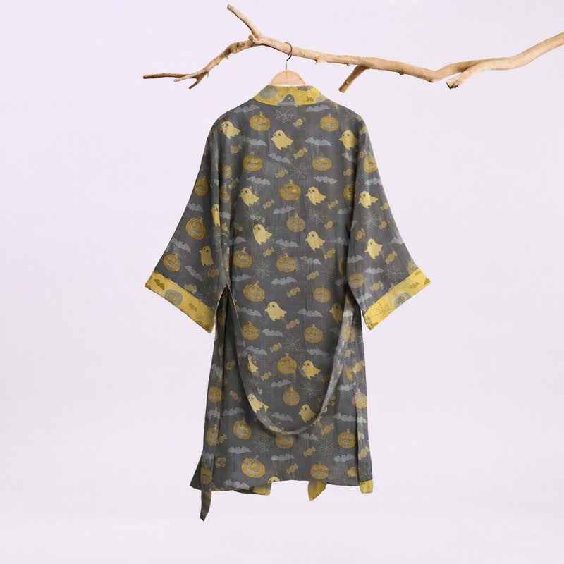 Kimono in cotone multicolore con stampa zucca per Halloween - image 16