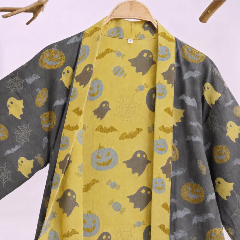 Kimono in cotone multicolore con stampa zucca per Halloween - image 17