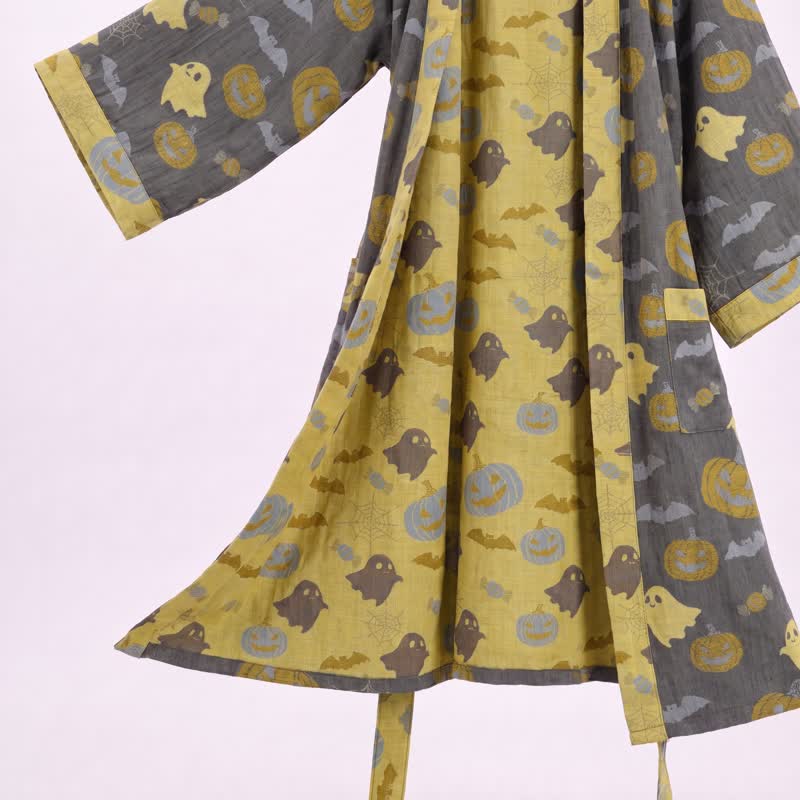 Kimono in cotone multicolore con stampa zucca per Halloween - image 18