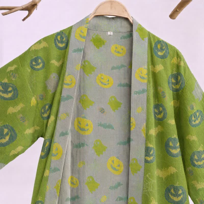Kimono in cotone multicolore con stampa zucca per Halloween - image 22