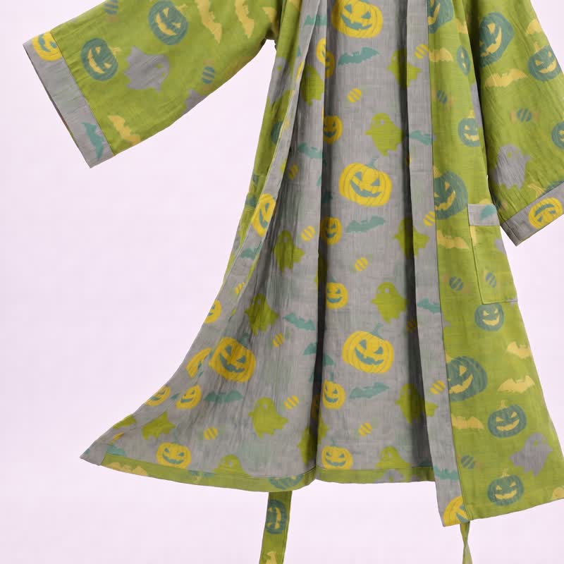 Kimono in cotone multicolore con stampa zucca per Halloween - image 23