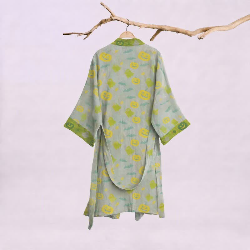 Kimono in cotone multicolore con stampa zucca per Halloween - image 26