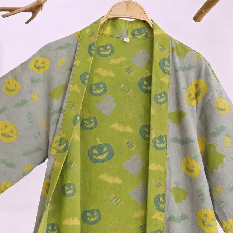 Kimono in cotone multicolore con stampa zucca per Halloween - image 27