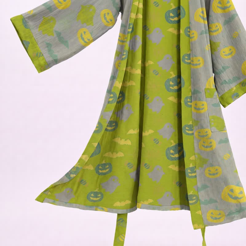 Kimono in cotone multicolore con stampa zucca per Halloween - image 28
