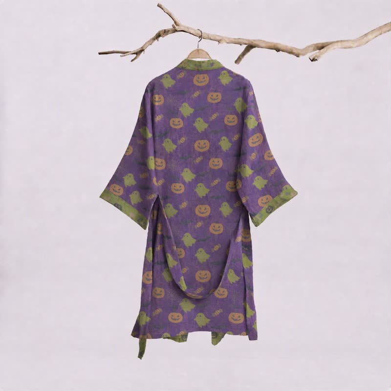 Kimono in cotone multicolore con stampa zucca per Halloween - image 31
