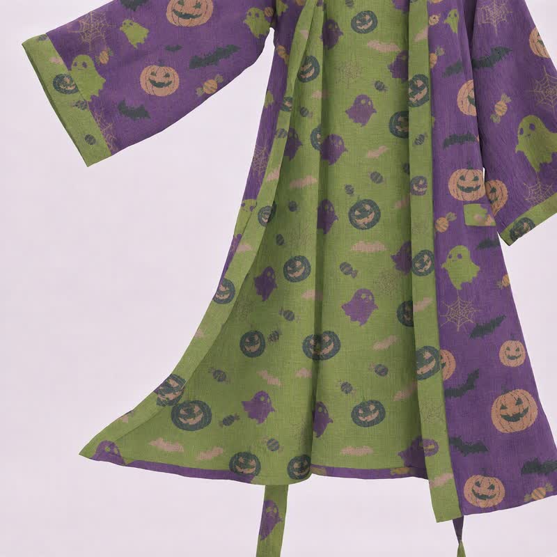Kimono in cotone multicolore con stampa zucca per Halloween - image 33