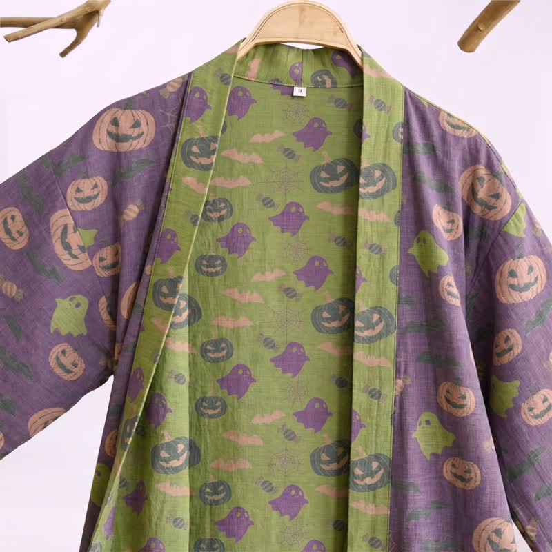 Kimono in cotone multicolore con stampa zucca per Halloween - image 32
