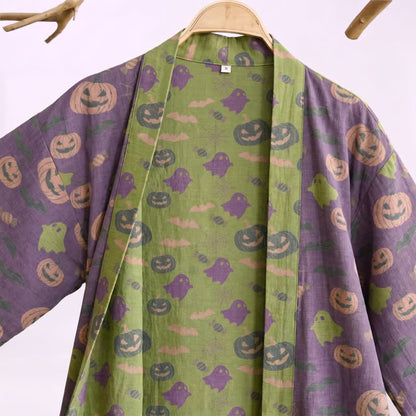 Kimono in cotone multicolore con stampa zucca per Halloween - image 32