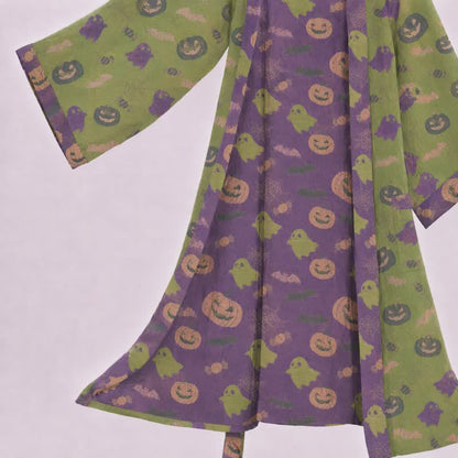Kimono in cotone multicolore con stampa zucca per Halloween - image 38