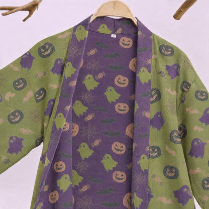 Kimono in cotone multicolore con stampa zucca per Halloween - image 37