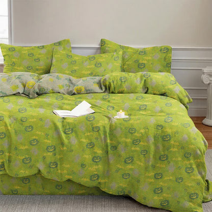 Set di biancheria da letto in cotone a 4 pezzi con motivo zucca e fantasmi multicolore. - image 8