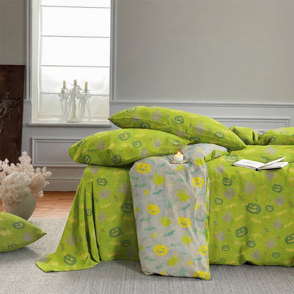 Set di biancheria da letto in cotone a 4 pezzi con motivo zucca e fantasmi multicolore. - image 12