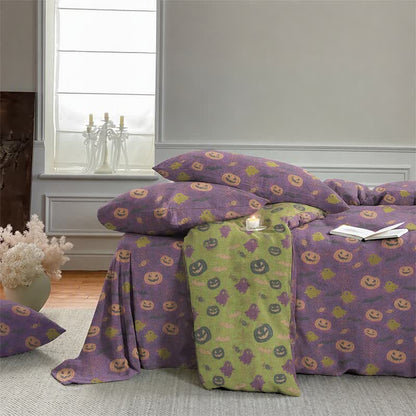 Set di biancheria da letto in cotone a 4 pezzi con motivo zucca e fantasmi multicolore. - image 19