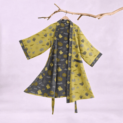 Kimono in cotone multicolore con stampa zucca per Halloween - Giallo e grigio - 2XL - image 10