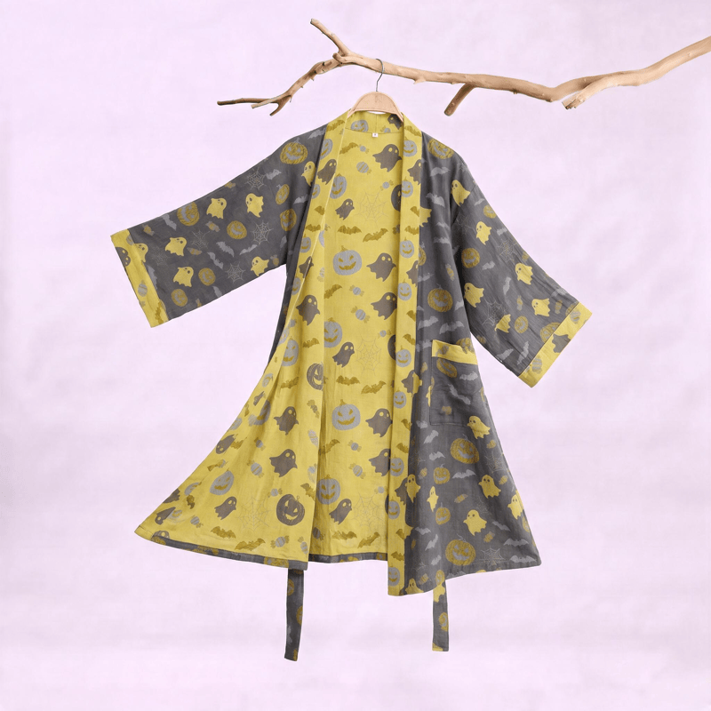 Kimono in cotone multicolore con stampa zucca per Halloween - Caffè e giallo - 2XL - image 15