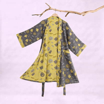 Kimono in cotone multicolore con stampa zucca per Halloween - Caffè e giallo - 2XL - image 15