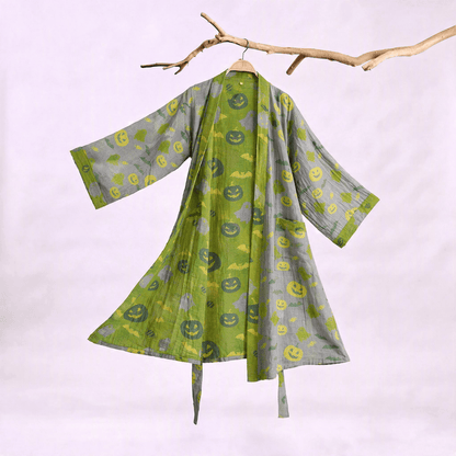 Kimono in cotone multicolore con stampa zucca per Halloween - Grigio e verde - 2XL - image 25