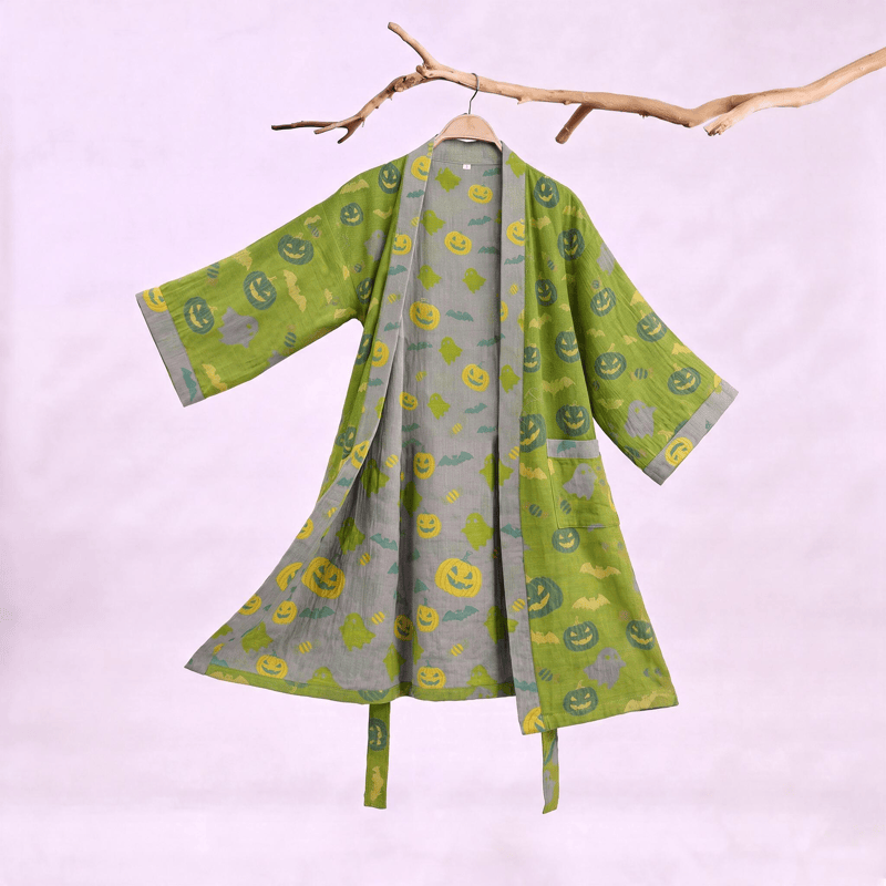 Kimono in cotone multicolore con stampa zucca per Halloween - Verde e giallo - 2XL - image 20