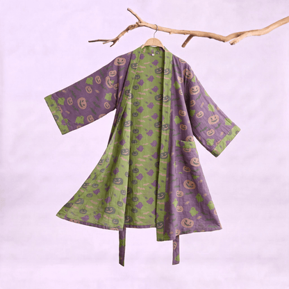 Kimono in cotone multicolore con stampa zucca per Halloween - Viola intenso - 2XL - image 30