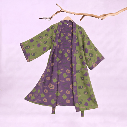 Kimono in cotone multicolore con stampa zucca per Halloween - Verde e viola - 2XL - image 35