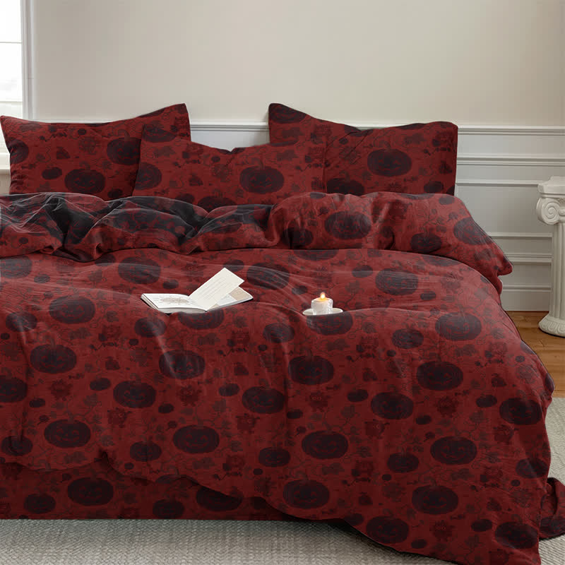 Set di biancheria da letto in cotone a 4 pezzi con motivo zucca e mostro di Halloween - image 1