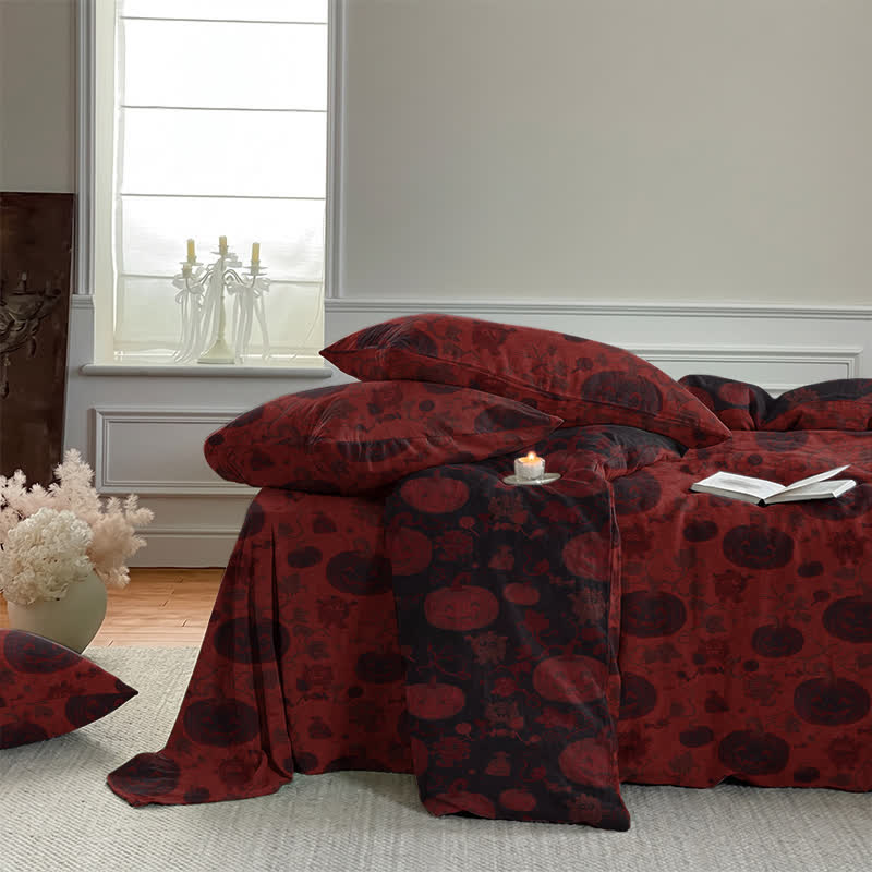 Set di biancheria da letto in cotone a 4 pezzi con motivo zucca e mostro di Halloween - image 6
