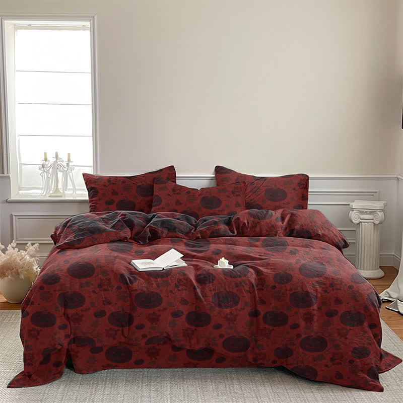 Set di biancheria da letto in cotone a 4 pezzi con motivo zucca e mostro di Halloween - image 4