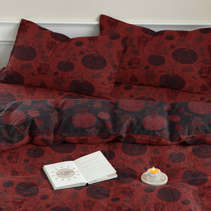 Set di biancheria da letto in cotone a 4 pezzi con motivo zucca e mostro di Halloween - image 8