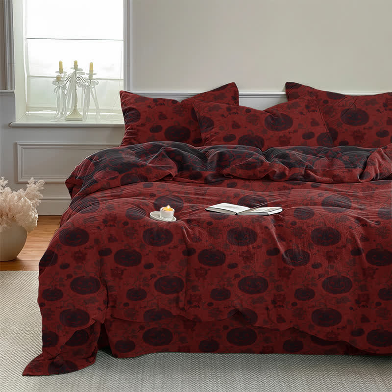 Set di biancheria da letto in cotone a 4 pezzi con motivo zucca e mostro di Halloween - image 2
