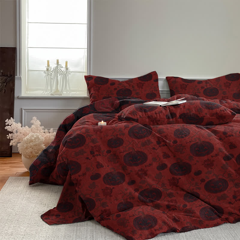 Set di biancheria da letto in cotone a 4 pezzi con motivo zucca e mostro di Halloween - image 5