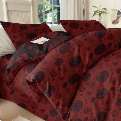 Set di biancheria da letto in cotone a 4 pezzi con motivo zucca e mostro di Halloween - Rosso - Set di biancheria da letto (4 pezzi) - Matrimoniale Grande - image 0