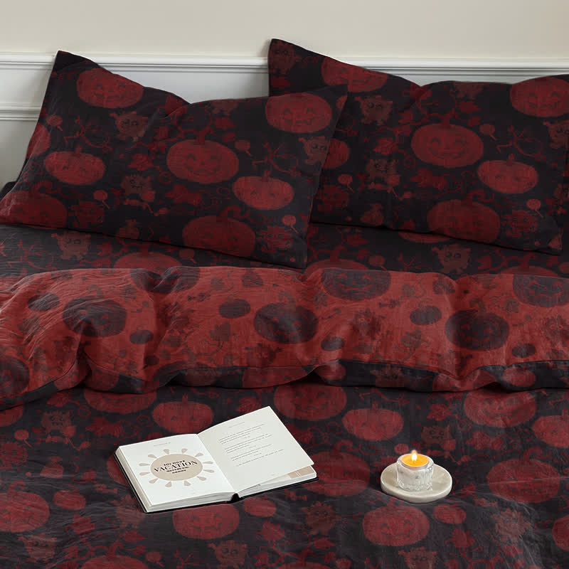 Set di biancheria da letto in cotone a 4 pezzi con motivo zucca e mostro di Halloween - image 17
